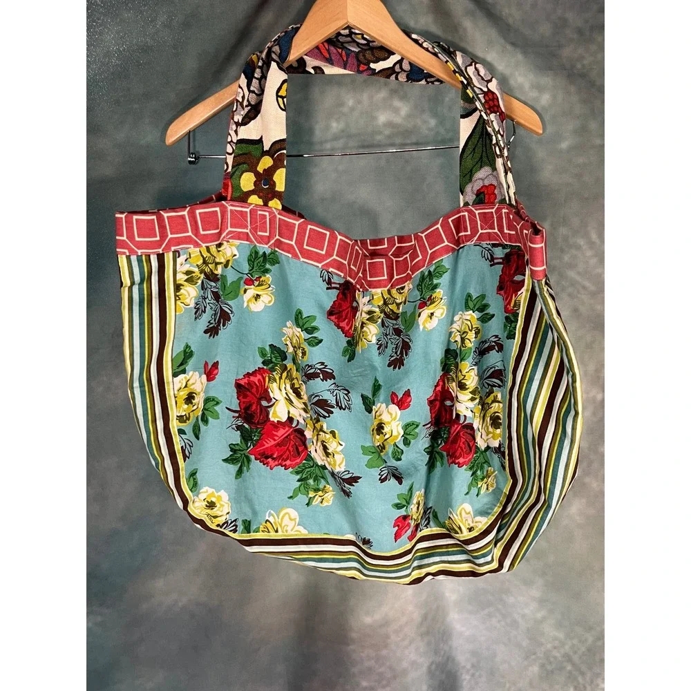 Artisan Reversible Patchwork Tote Bag Boho Cottagecore Floral Market Beach Purse
